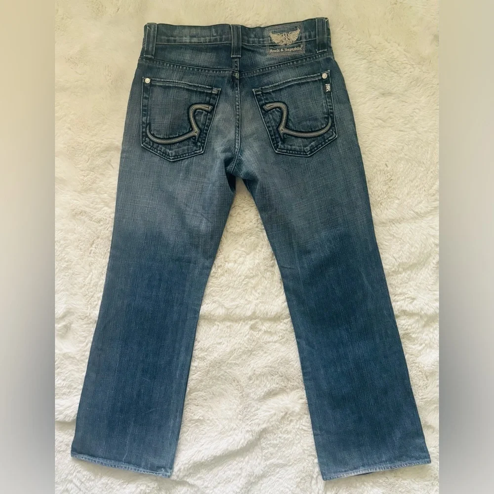 Rock & Republic Henlee Blue Jeans Button Fly% Cotton Fading Whiskers Mens 31x38